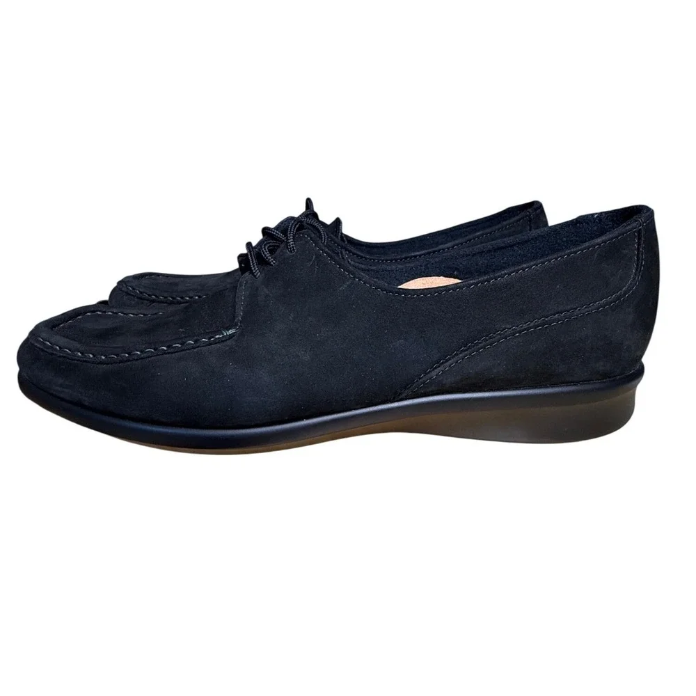 SAS Womens Black Suede‎ Lace Up Oxford Moc Comfort Shoes Size 9 M Aetrex Insert